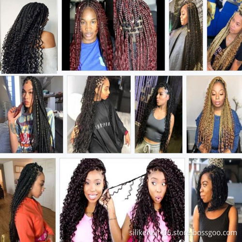 Goddess Messy Goddess Bohemian Box braids  Crochet Hair Bohemian Hair With Curls 18inch Boho Braided Synthetic Hair Extension